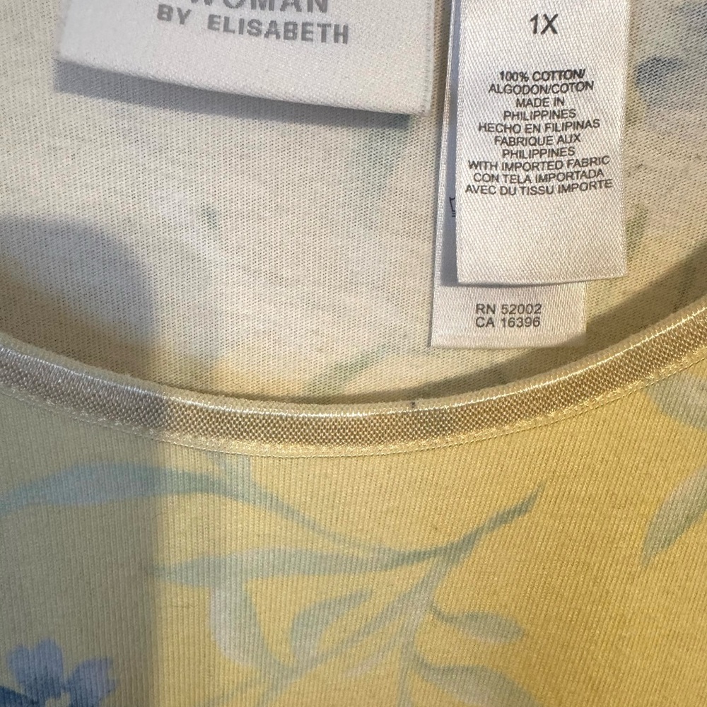 ❤️Liz Claiborne Woman  Pastel Yellow/Blue Floral Top PLUS: 1X     #w - Picture 8 of 8